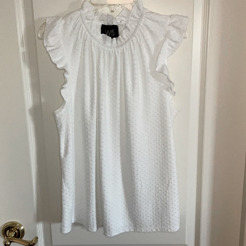 NWOT Ruffle Necked Blouse with Swiss Dot Detail